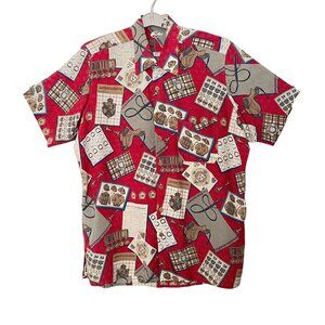 Alex Mens Shirt Horse Racing All Over Print Chest 56" Red Gold Equestrian